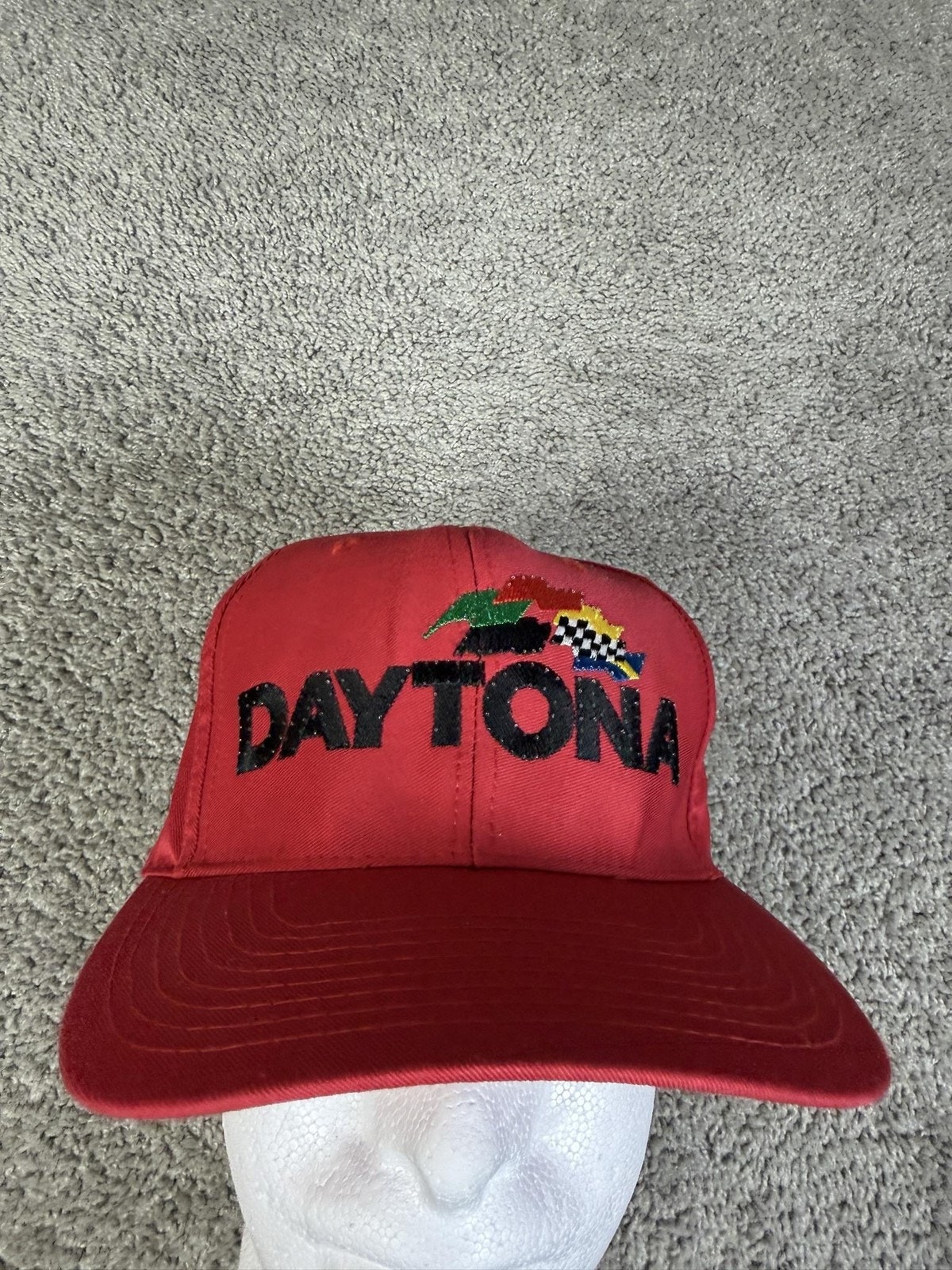 Daytona Hat Cap Snap Back Mens One Size Red Racing Checkered Flag